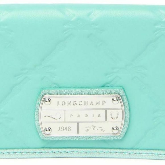 Longchamp Cuir Turquoise  Logo Credit Cards Wallet - Picture 1 of 5
